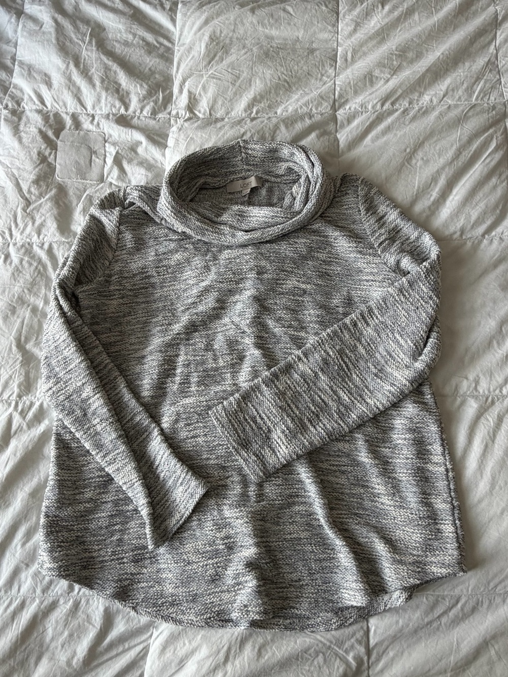 LOFT Cozy Gray Marled Cowl Neck Sweater